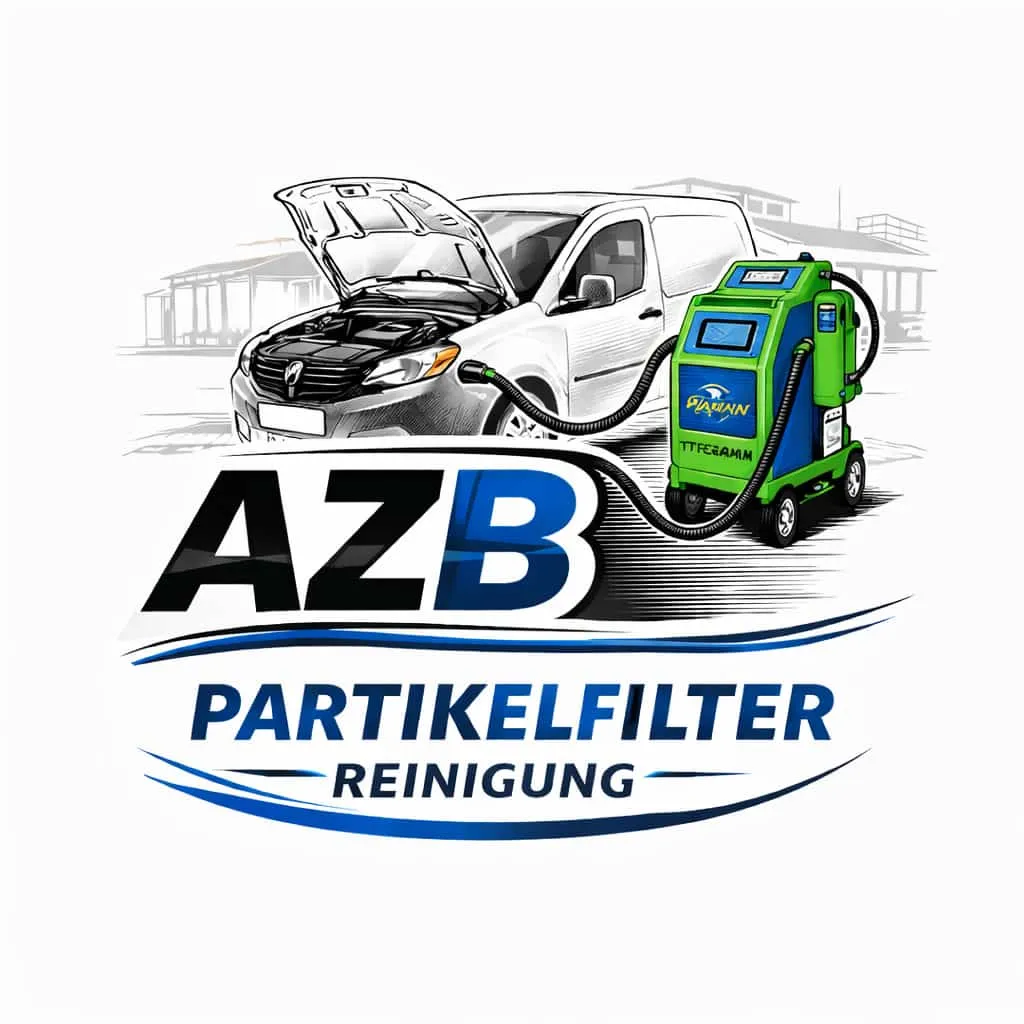 Logo der AZB Partikelfilter Reinigung mit Fahrzeug und Reinigungsgerät